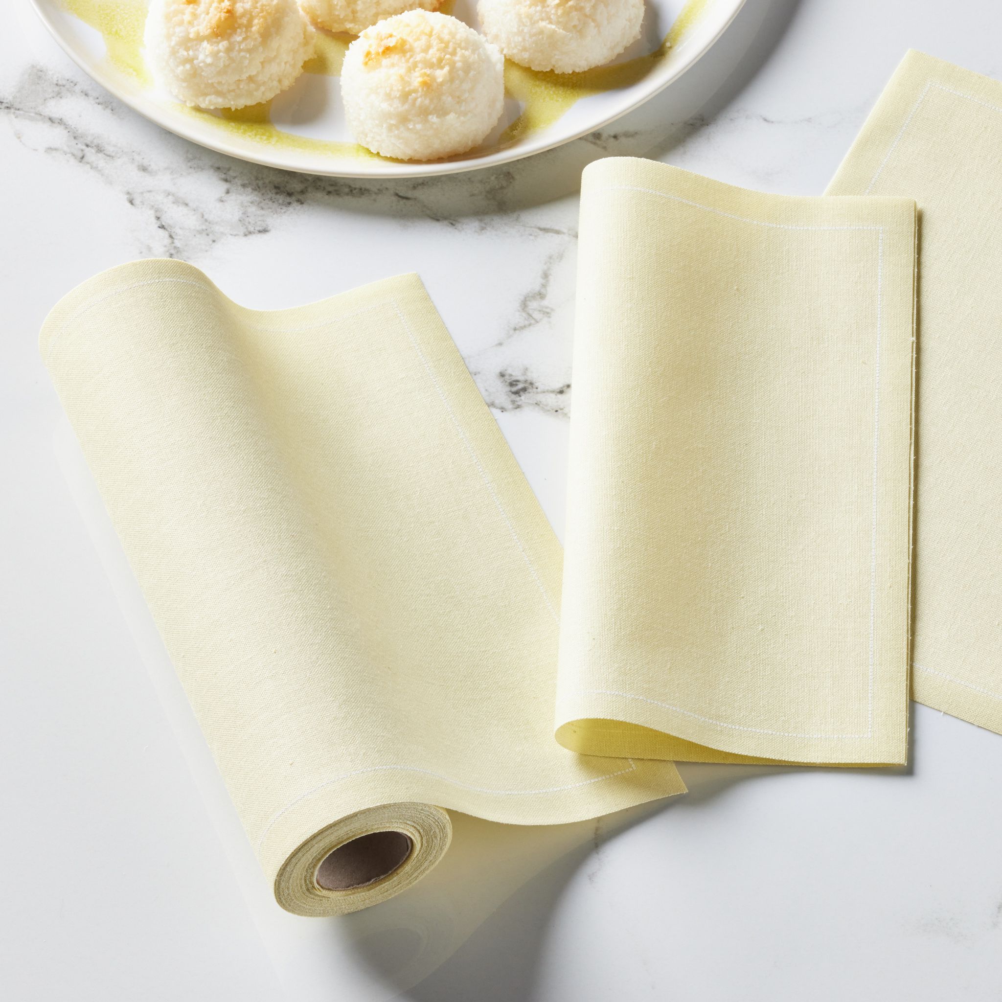 Pastel Yellow Cotton Luncheon Napkins 8" x 8" -  25 Units per Roll, 10 rolls per Case - Full Case