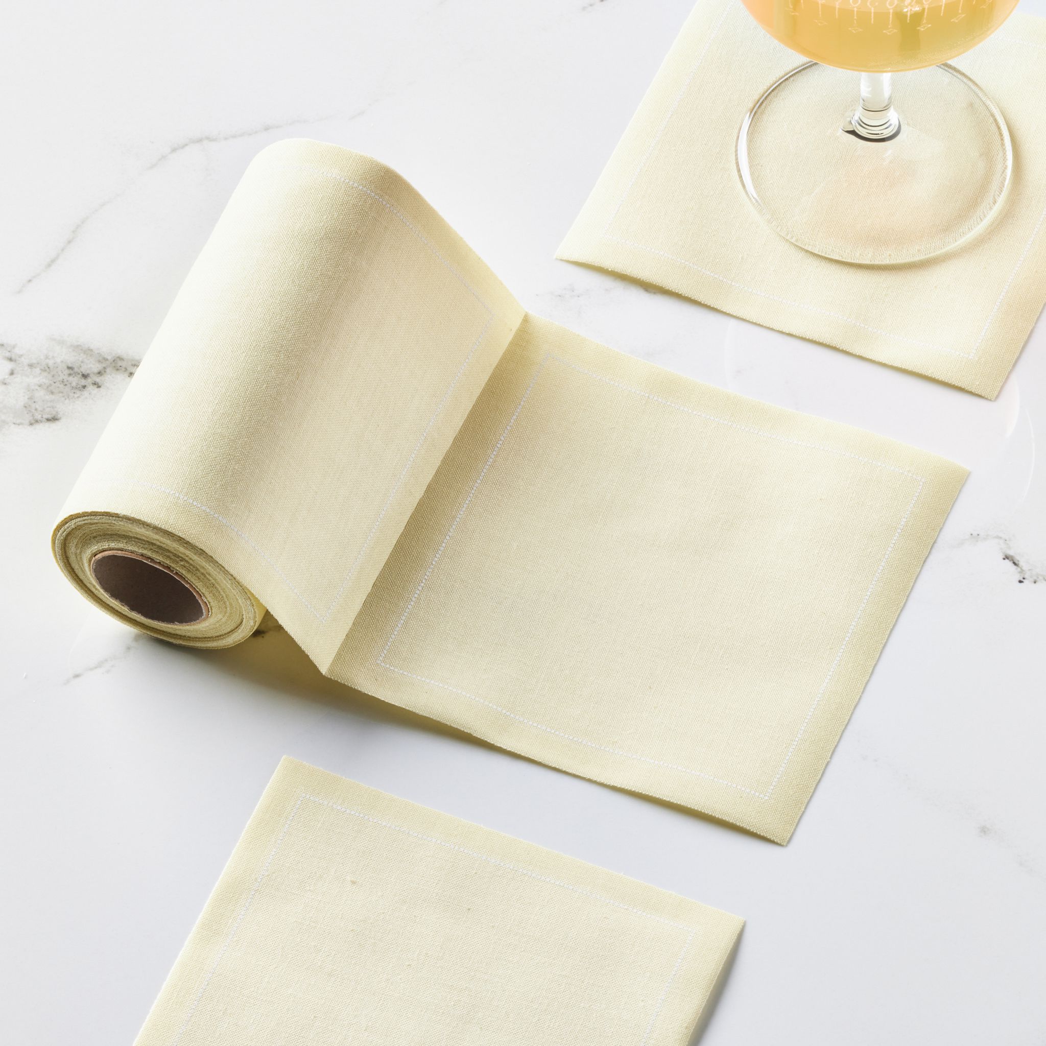 Pastel Yellow Cotton Cocktail Napkins 4.5" x 4.5" / 11cm x 11cm - 50 Units per Roll, 10 rolls per C
