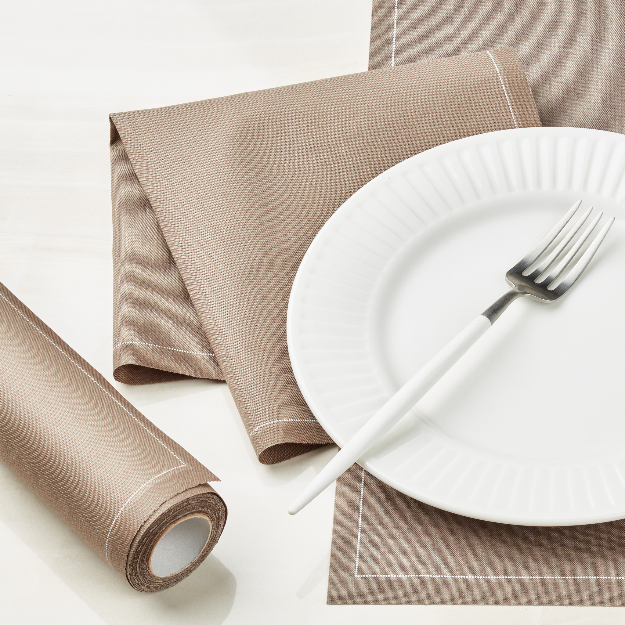 Taupe Cotton Dinner Napkins 12" x 12" - 12 Units per Roll, 10 rolls per Case - Full Case