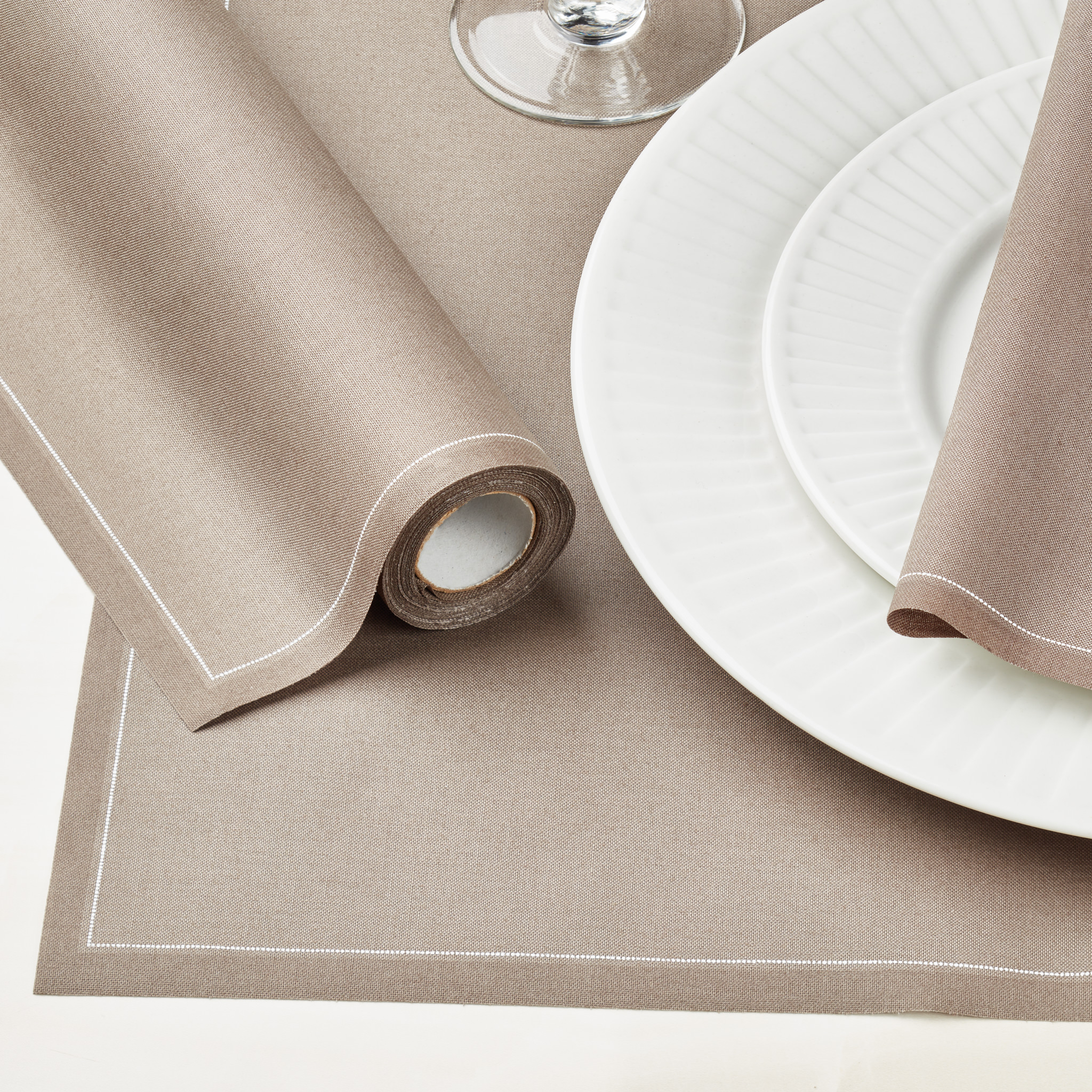 Taupe Cotton Placemats 19″ x 12.5″-  12 Units per Roll, 10 rolls per Case - Full Case