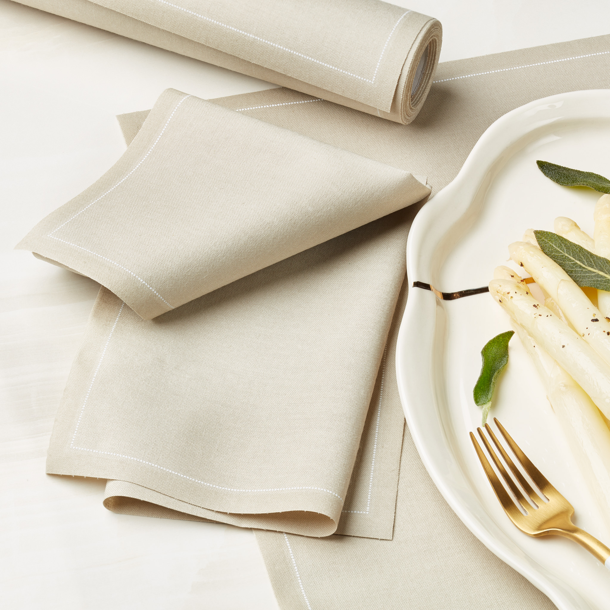 Sand Cotton Dinner Napkins 12" x 12" - 12 Units per Roll, 10 rolls per Case - Full Case