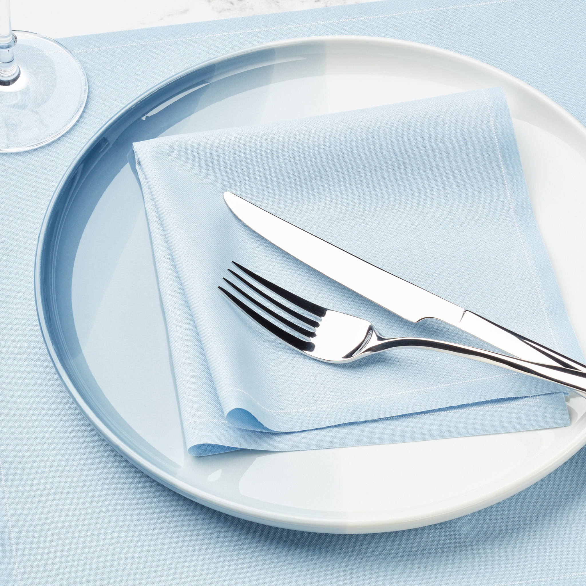 Foggy Blue Cotton Dinner Napkins 12" x 12" - 12 Units per Roll, 10 rolls per Case - Full Case