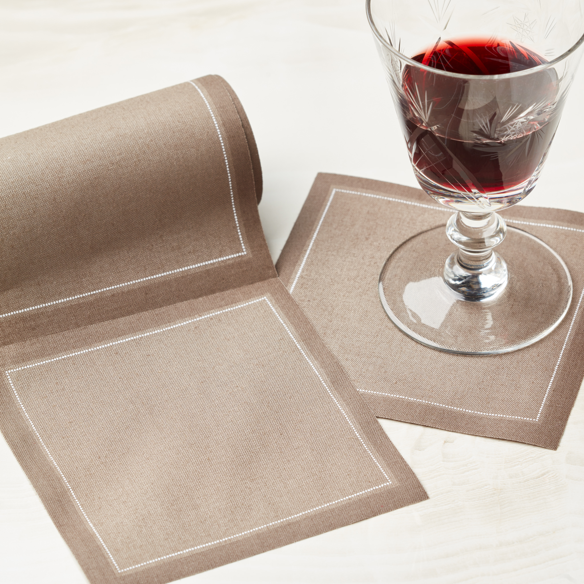 Taupe Cotton Cocktail Napkins 4.5" x 4.5" - 50 Units per Roll, 10 rolls per Case - Full Case