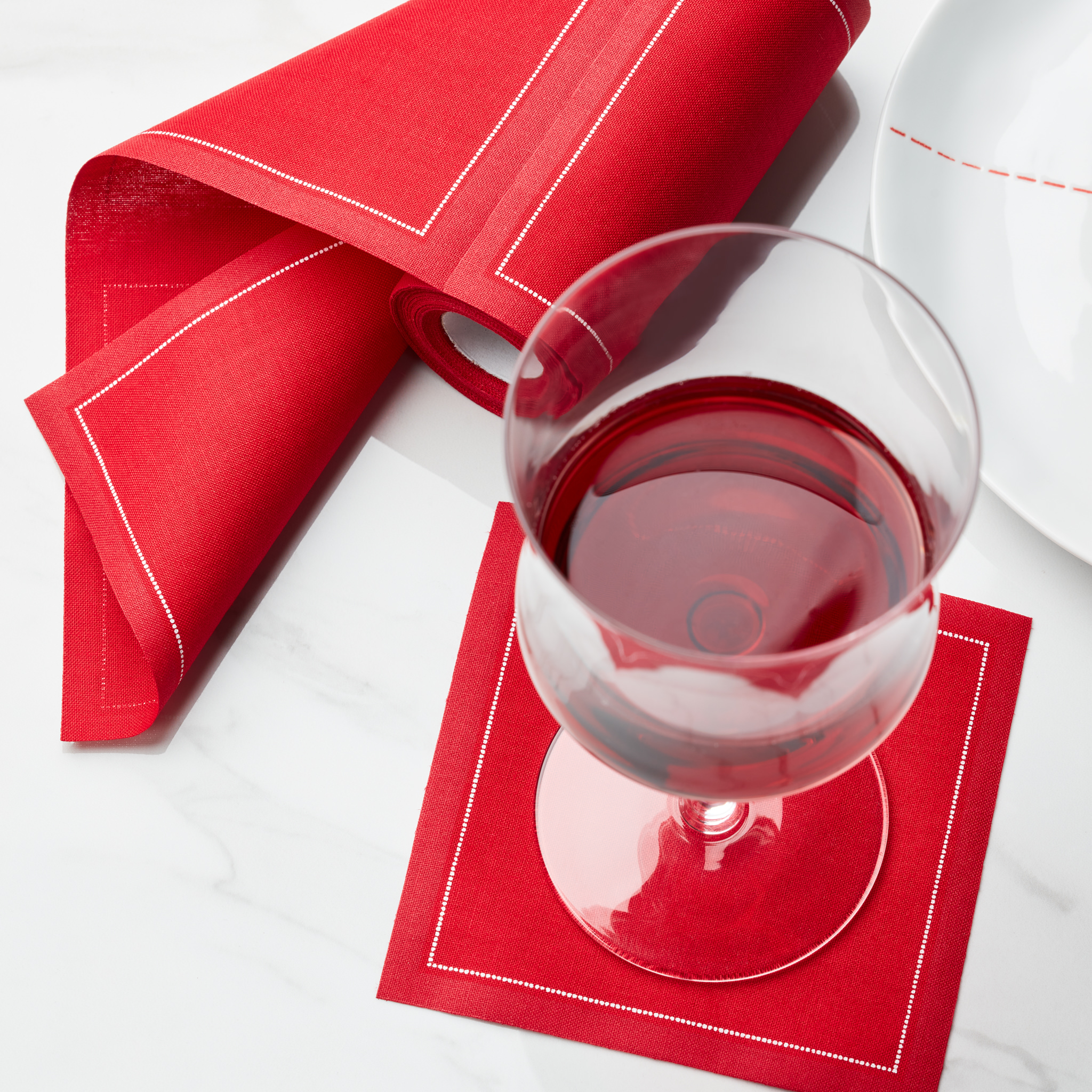 Lipstick Red Cotton Cocktail Napkins 4.5" x 4.5" / 11cm x 11cm -  50 Units per Roll, 10 rolls per Ca