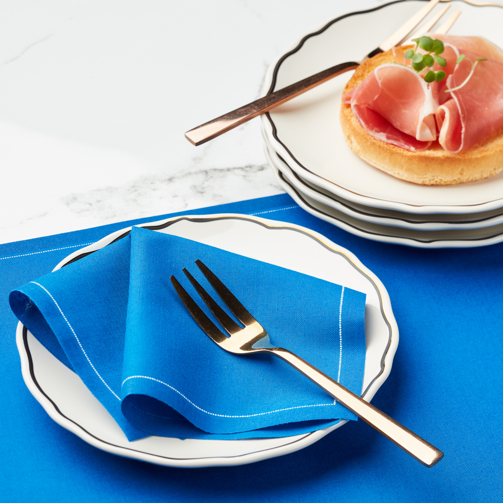 Royal Blue Cotton Luncheon Napkins 8" x 8" - 25 Units per Roll, 10 rolls per Case - Full Case
