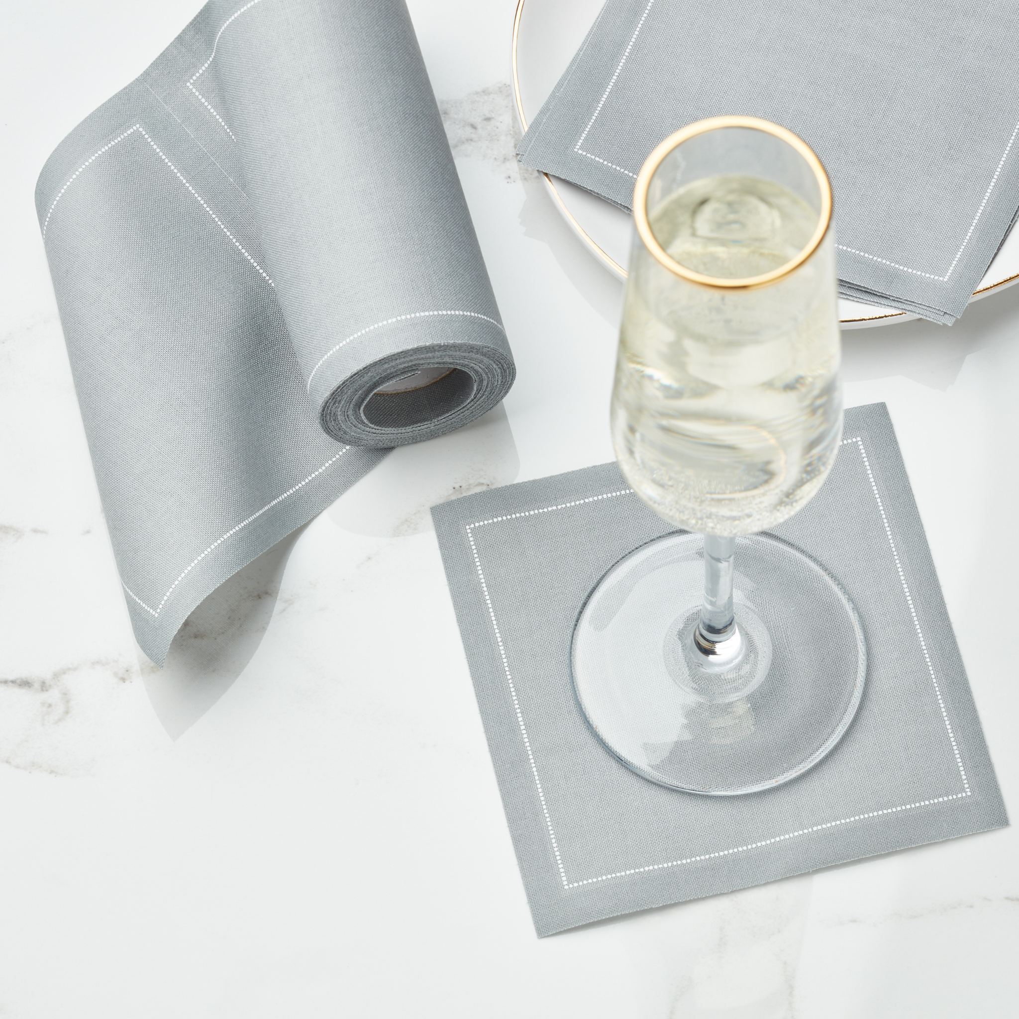Grey Cotton Cocktail Napkins 4.5" x 4.5"  -  50 Units per Roll, 10 rolls per Case - Full Case