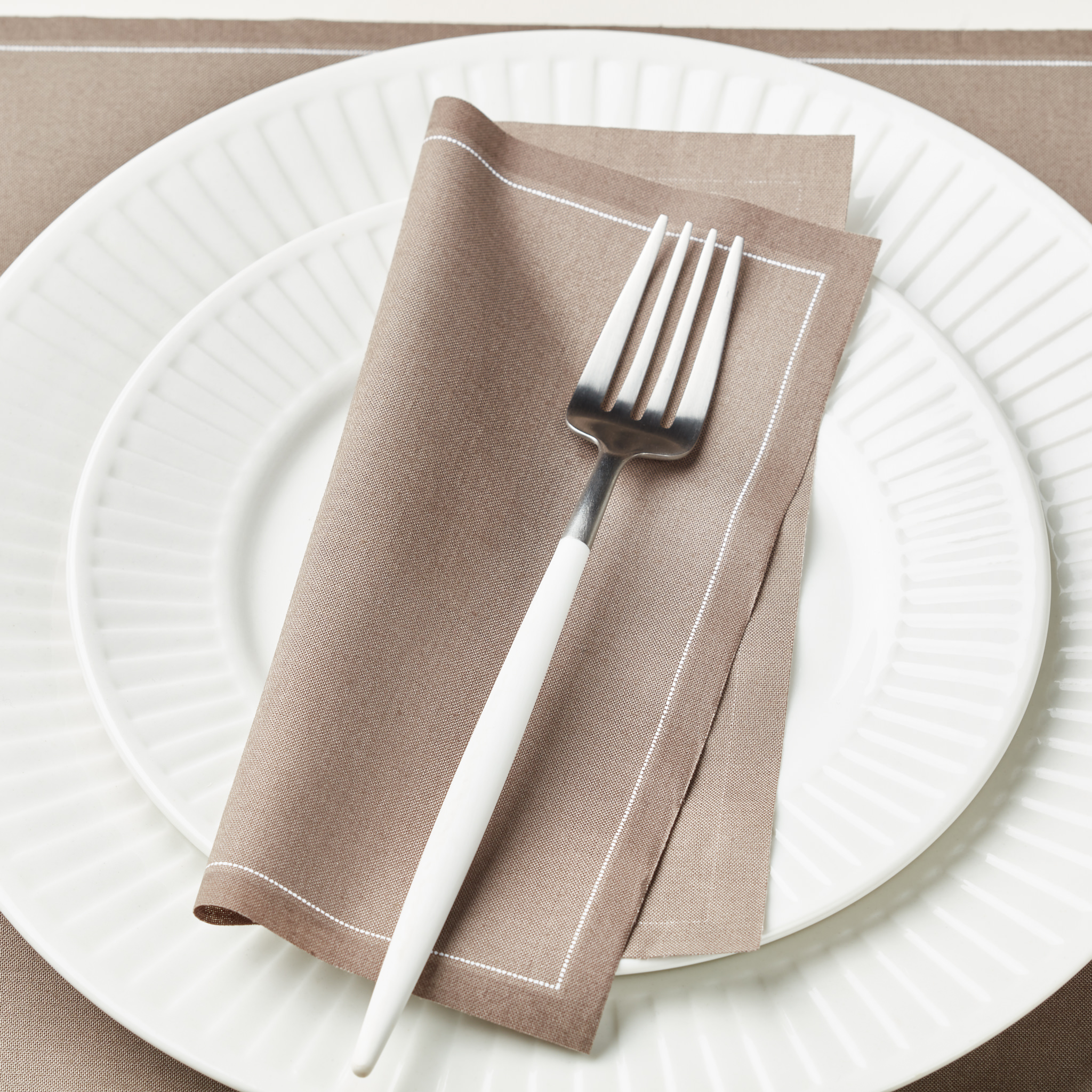 Taupe Cotton Luncheon Napkins 8" x 8" / 20cm x 20cm - 25 Units per Roll, 10 rolls per Case - Full C
