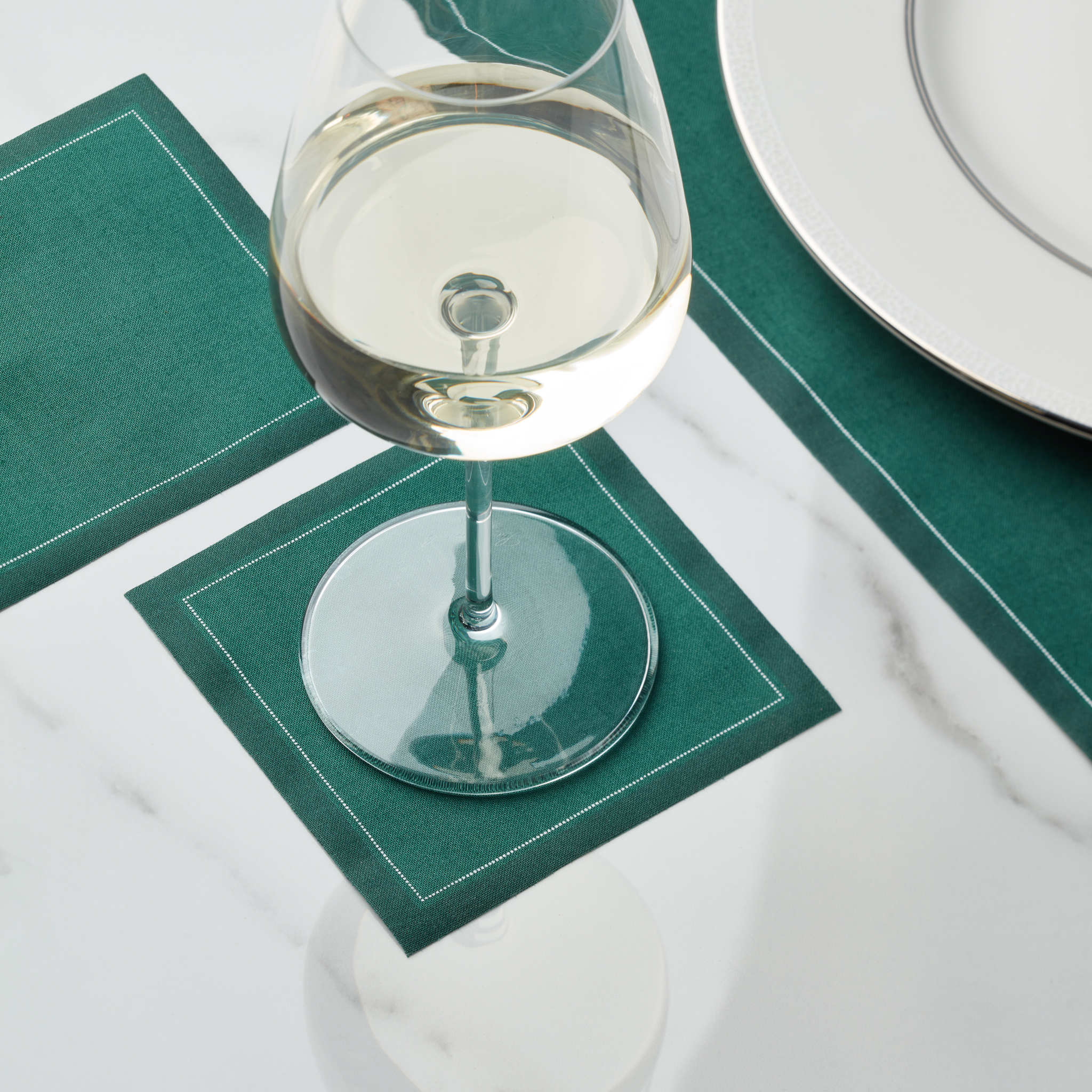 English Green Cotton Cocktail Napkins 4.5" x 4.5"  - 50 Units per Roll, 10 rolls per Case -Full Case