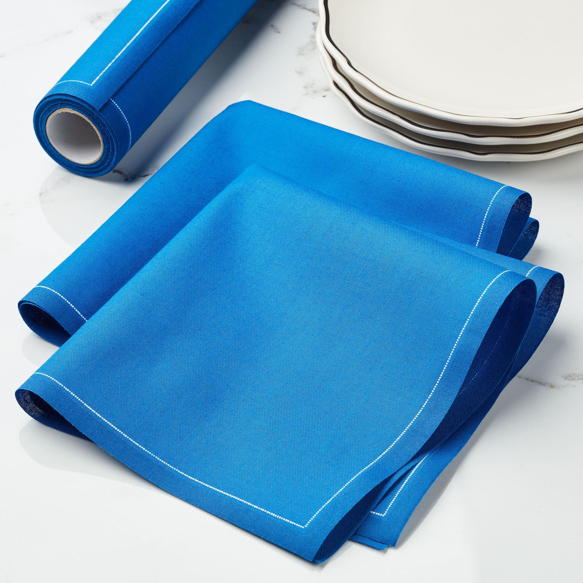 Royal Blue Cotton Cocktail Napkins 4.5" x 4.5" - 50 Units per Roll, 10 rolls per Case - Full Case 6