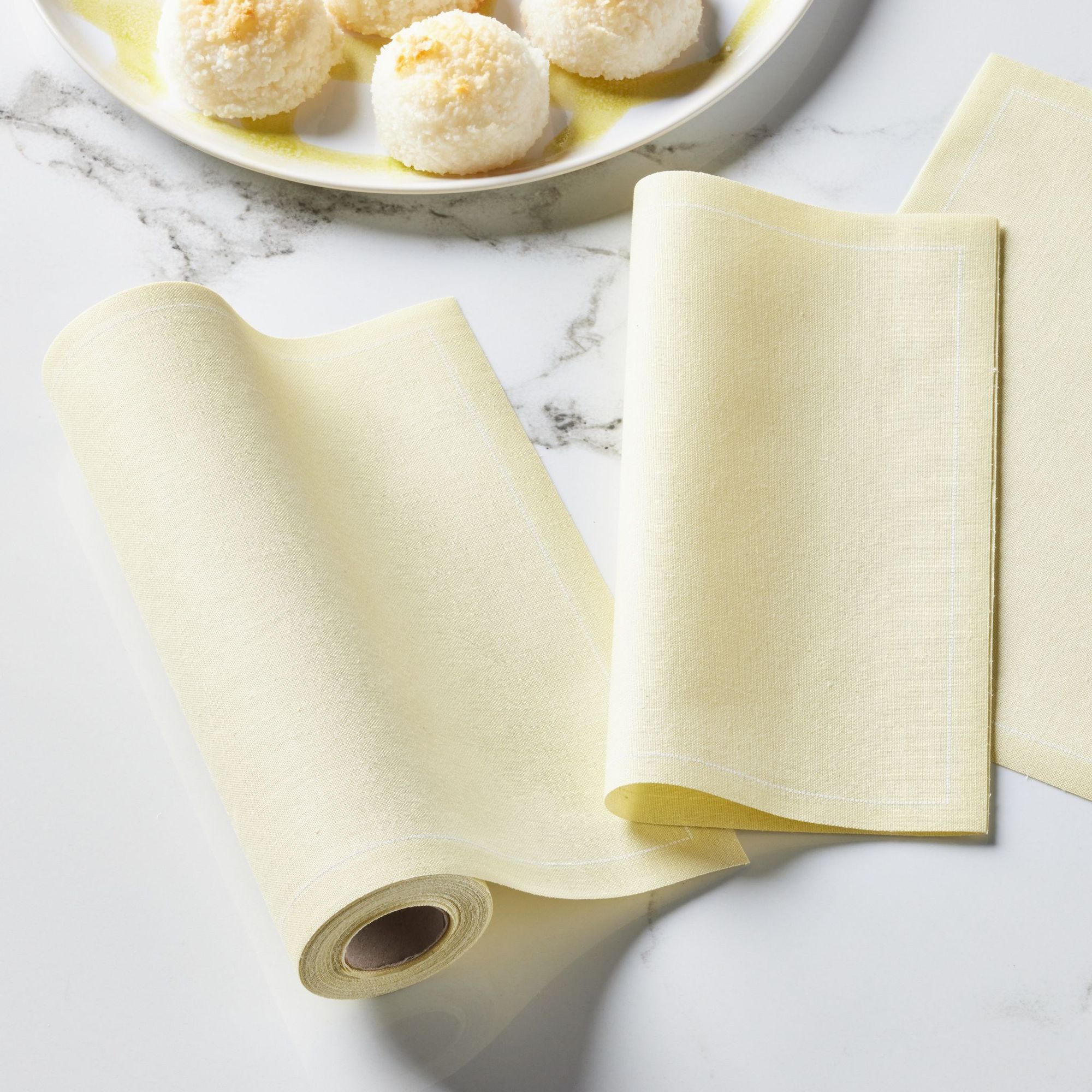Pastel Yellow Cotton Luncheon Napkins 8" x 8" -  25 Units per Roll, 10 rolls per Case - Full Case 5