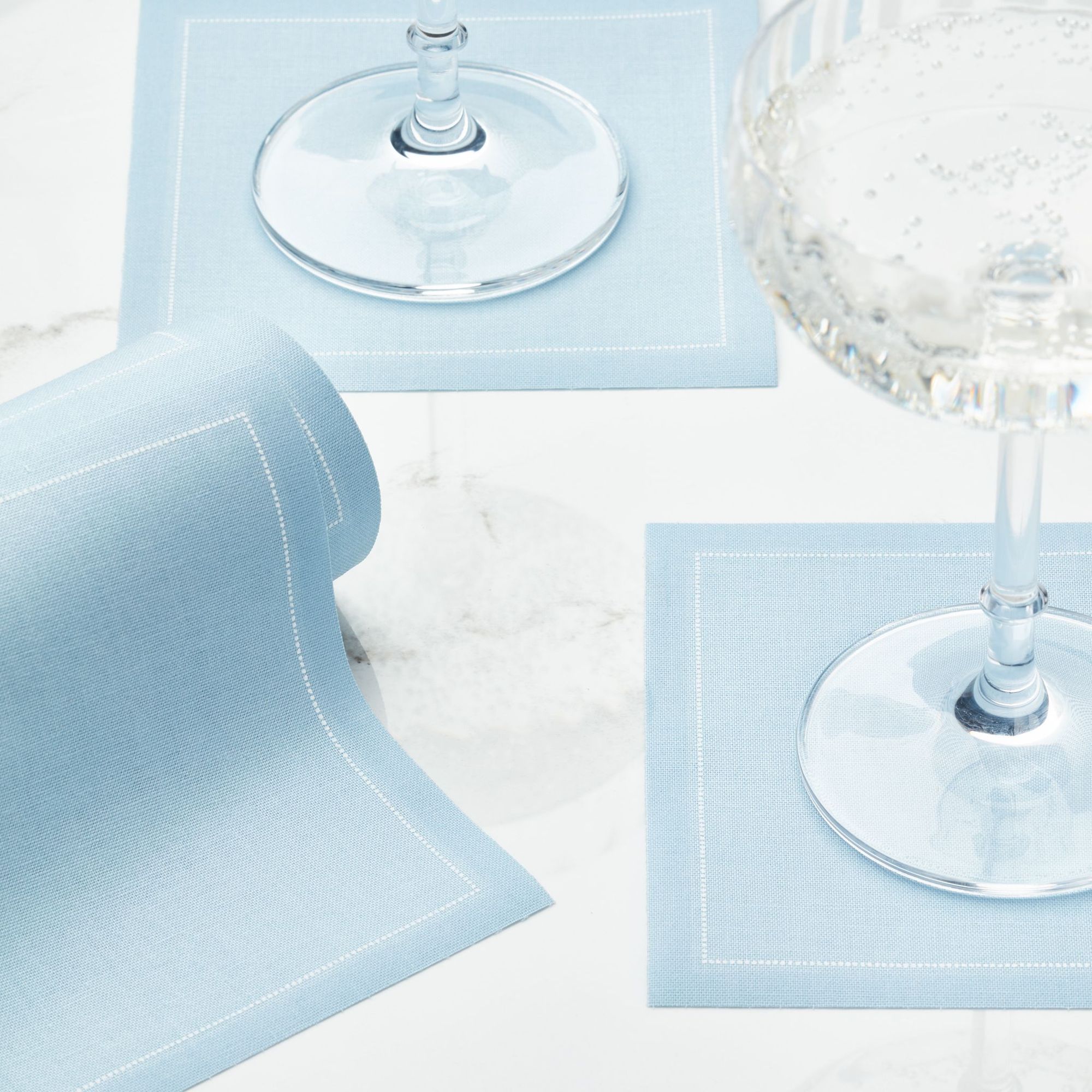 Foggy Blue Cotton Cocktail Napkins 4.5" x 4.5" -  50 Units per Roll, 10 rolls per Case - Full Case 1