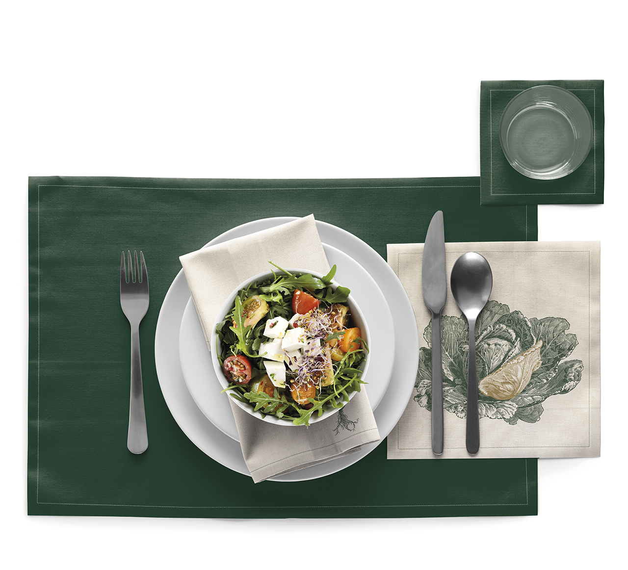 English Green Cotton Cocktail Napkins 4.5" x 4.5"  - 50 Units per Roll, 10 rolls per Case -Full Case 14