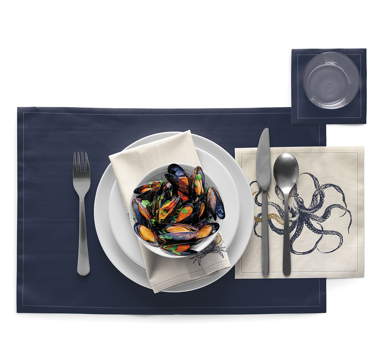 Petrol Blue Cotton Cocktail Napkins 4.5" x 4.5" / 11cm x 11cm -  50 Units per Roll, 10 rolls per Cas 12