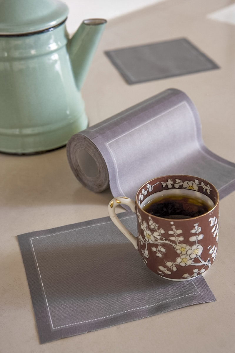 Grey Cotton Cocktail Napkins 4.5" x 4.5"  -  50 Units per Roll, 10 rolls per Case - Full Case 12