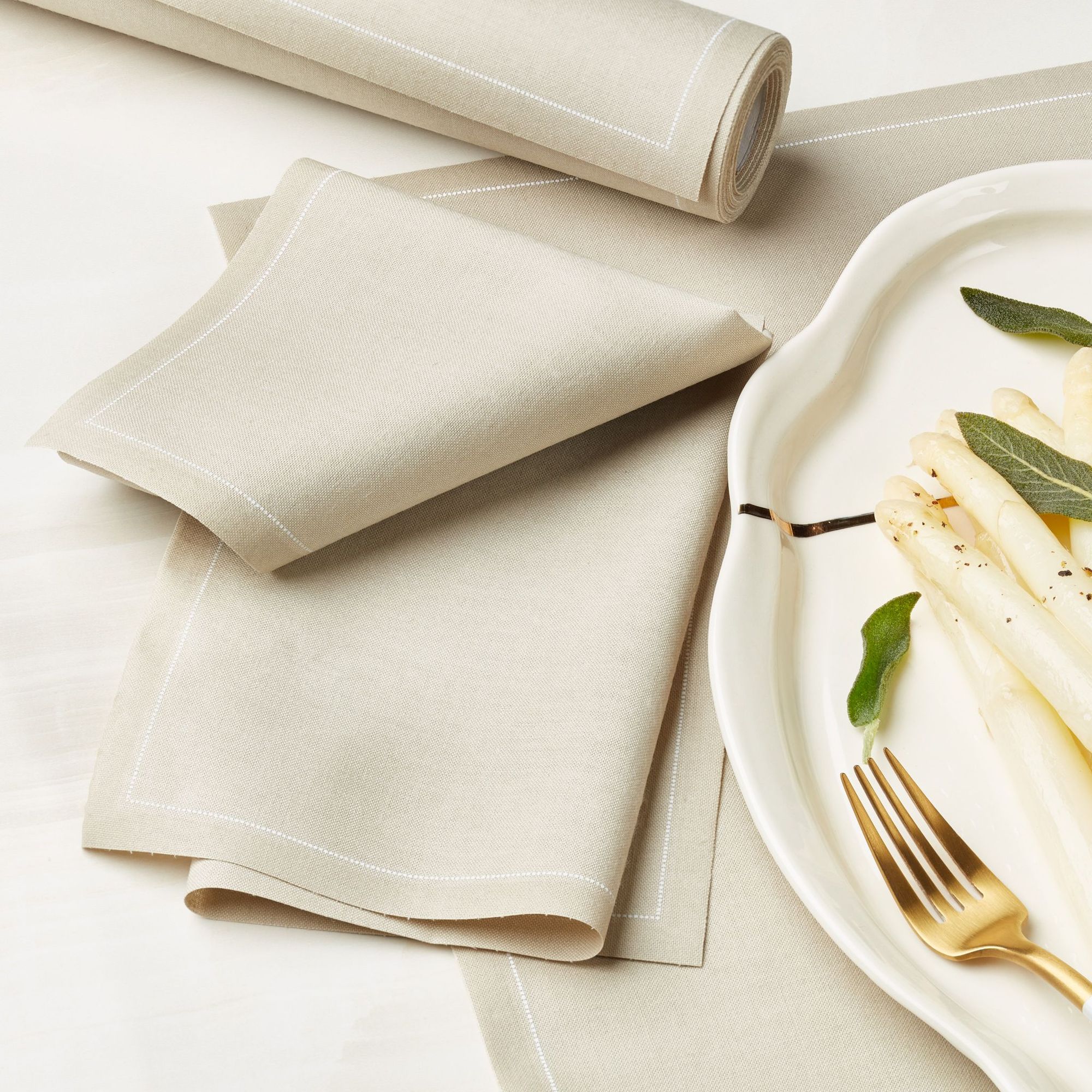Sand Cotton Dinner Napkins 12" x 12" - 12 Units per Roll, 10 rolls per Case - Full Case 1