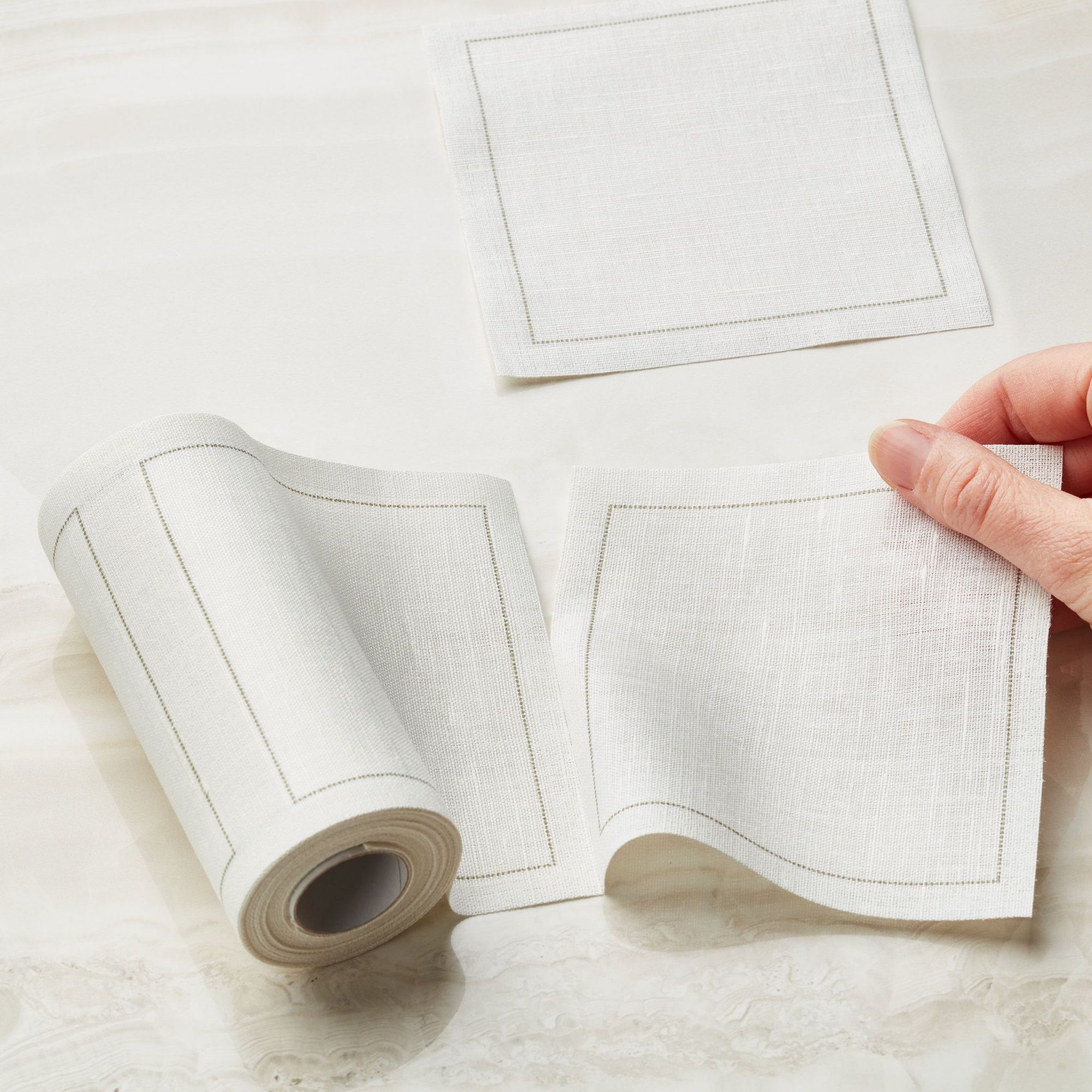 Cream Linen Cocktail Napkins 4.5" x 4.5" - 50 Units per Roll, 10 rolls per Case - Full Case 1