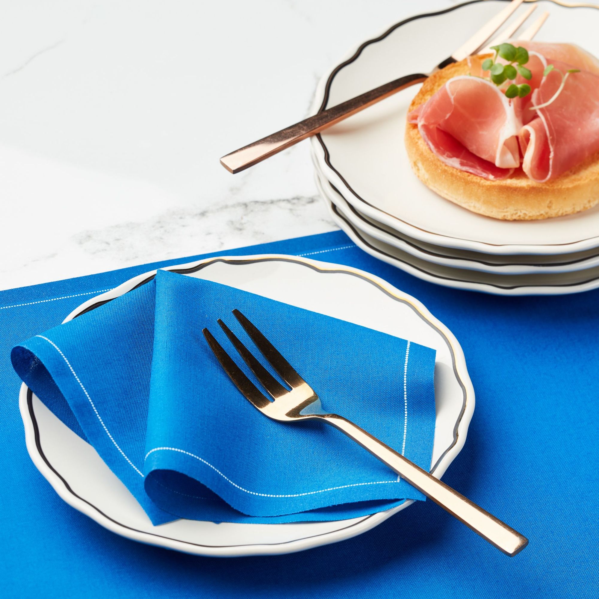 Royal Blue Cotton Luncheon Napkins 8" x 8" - 25 Units per Roll, 10 rolls per Case - Full Case 1