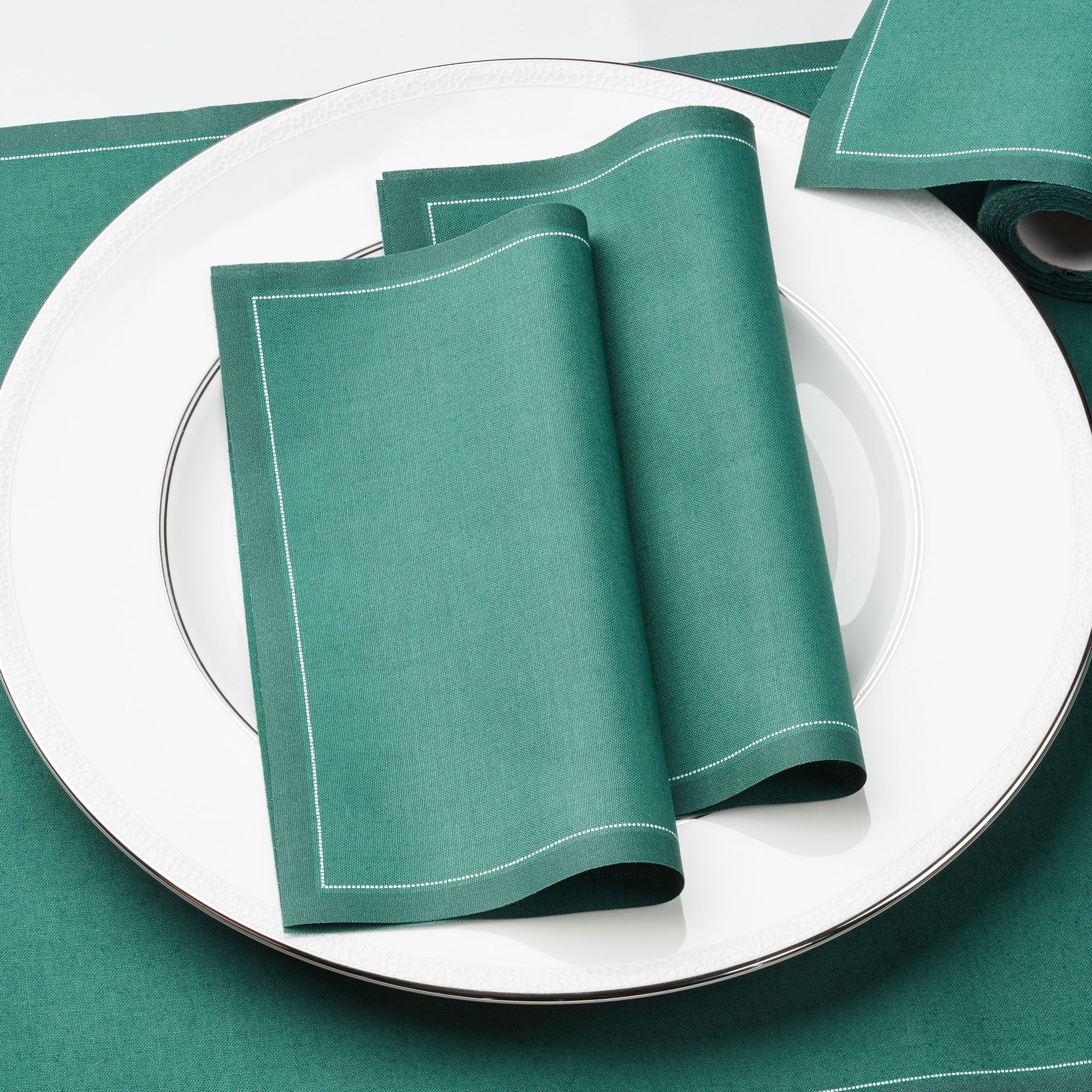 English Green Cotton Luncheon Napkins 8" x 8"- 25 Units per Roll, 10 rolls per Case - Full Case 3