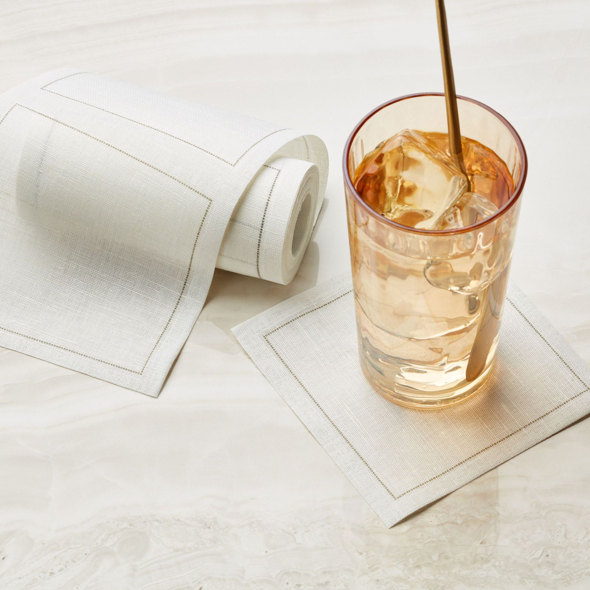 Cream Linen Cocktail Napkins 4.5" x 4.5" - 50 Units per Roll, 10 rolls per Case - Full Case 2