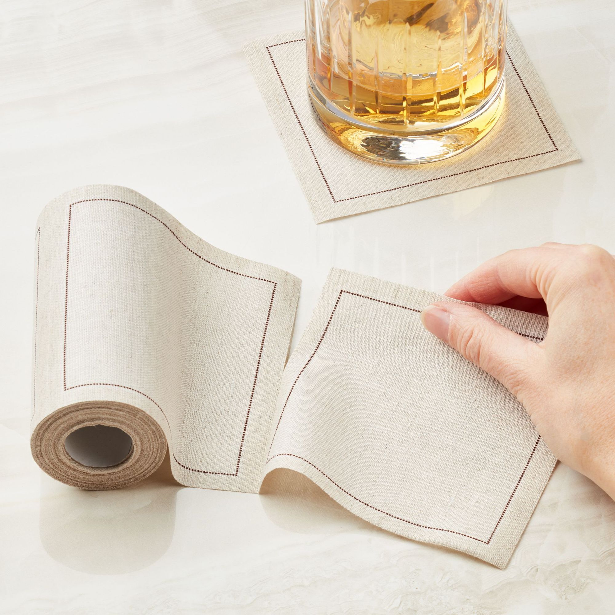Natural Linen Cocktail Napkins 4.5" x 4.5" / 11cm x 11cm - 50 Units per Roll, 10 rolls per Case - F 3