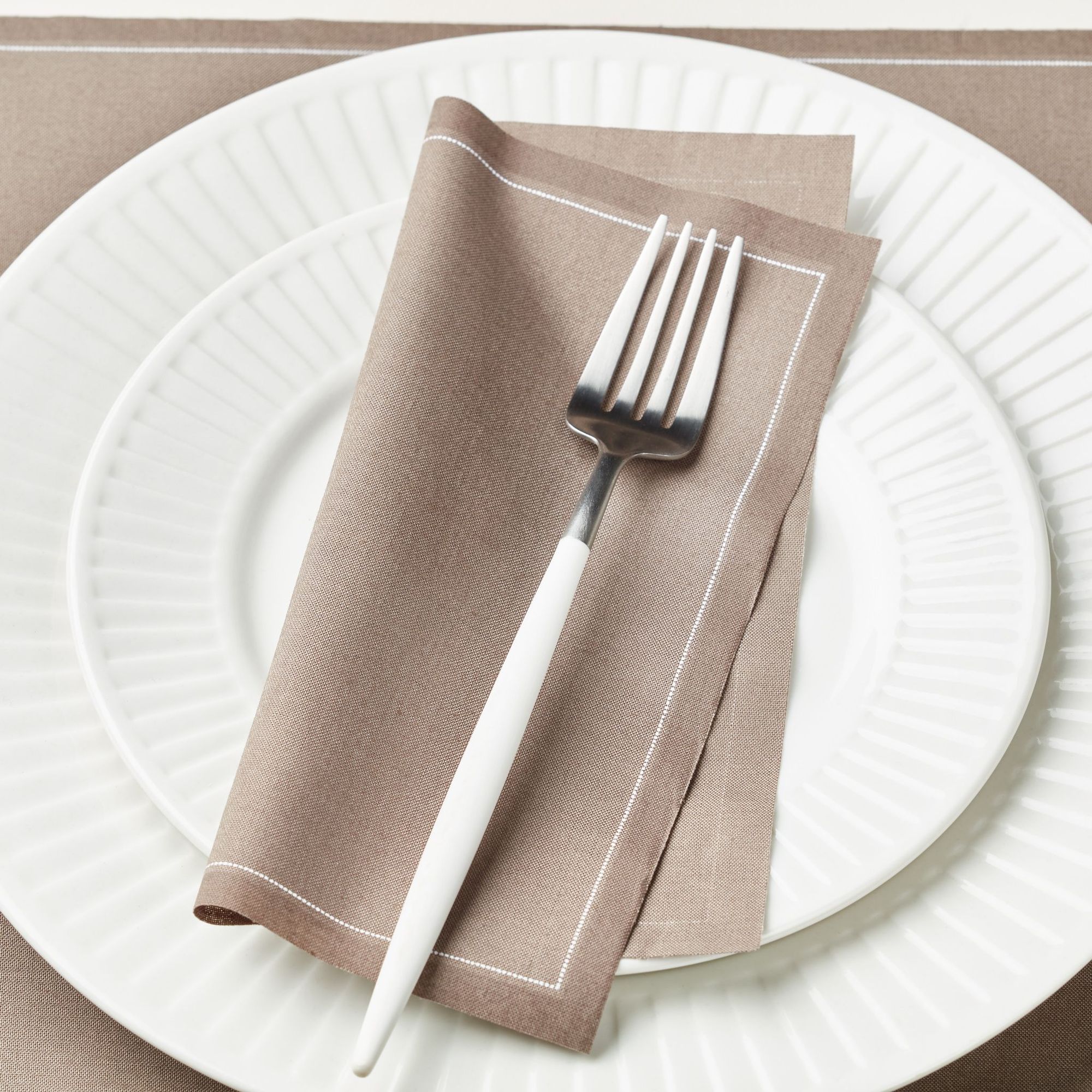 Taupe Cotton Luncheon Napkins 8" x 8" / 20cm x 20cm - 25 Units per Roll, 10 rolls per Case - Full C 1