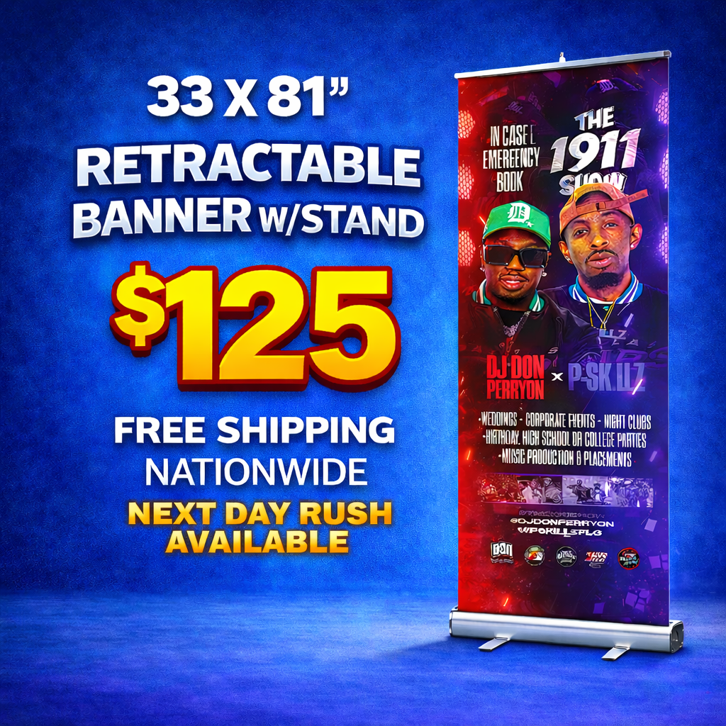 Retractable Banner w/ Stand - $125