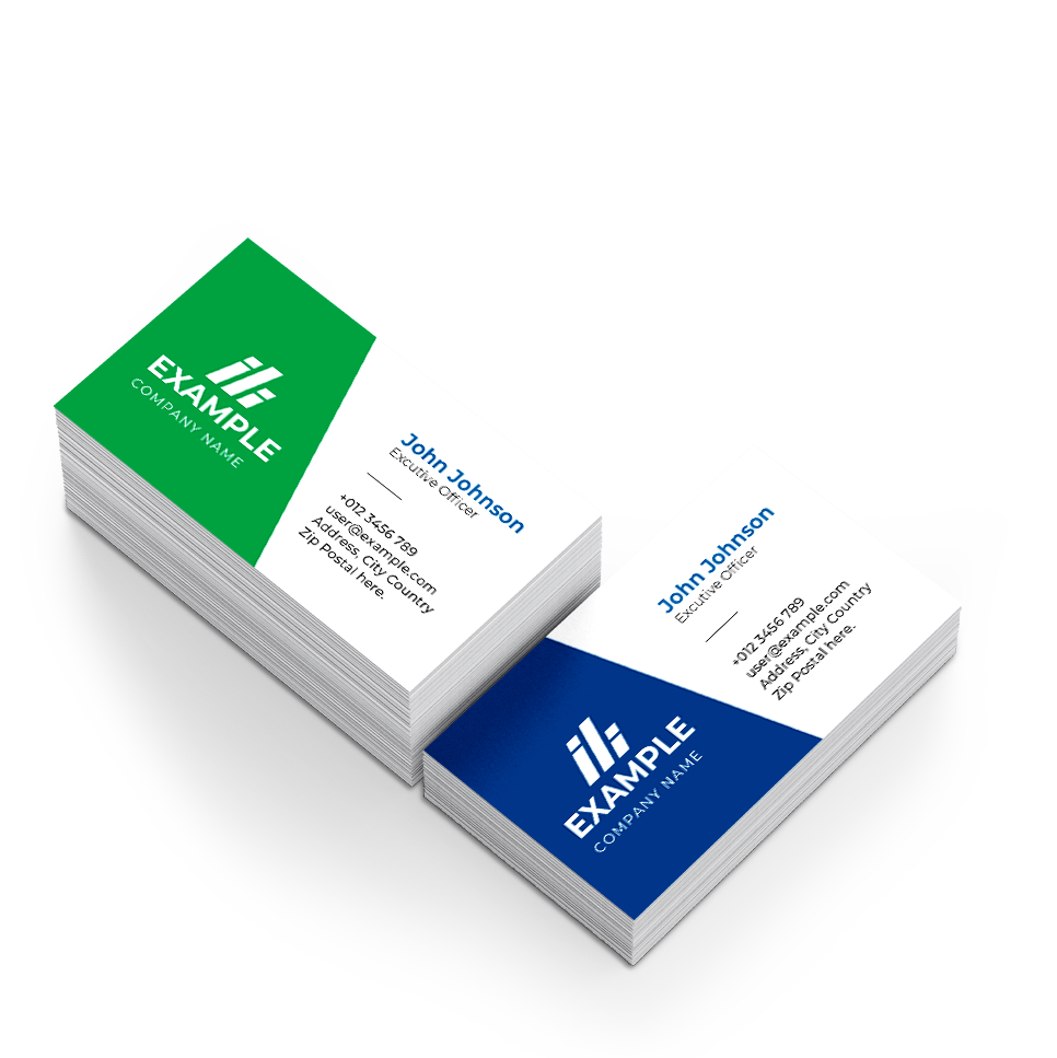 A stack of professionally printed business cards with a variety of designs and sizes.Cards