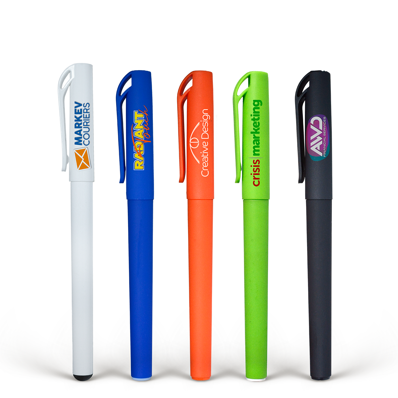 A set of high-quality rollerball pens with a variety of colors and styles.