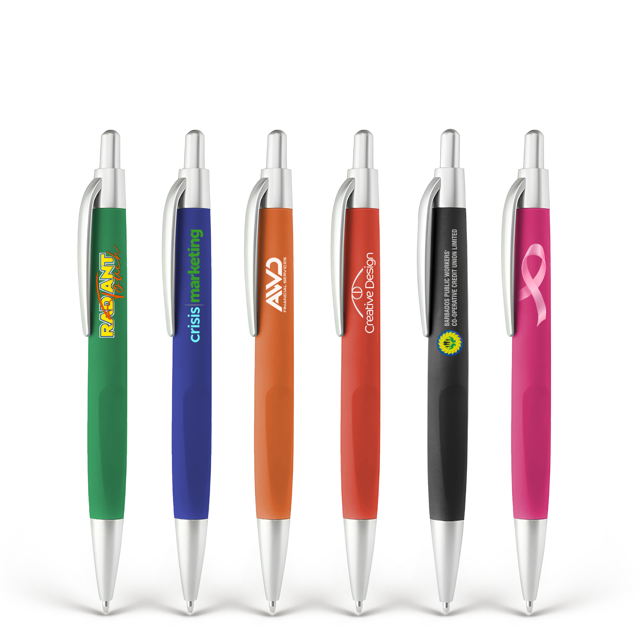 A set of high-quality click pens with a variety of colors and styles.