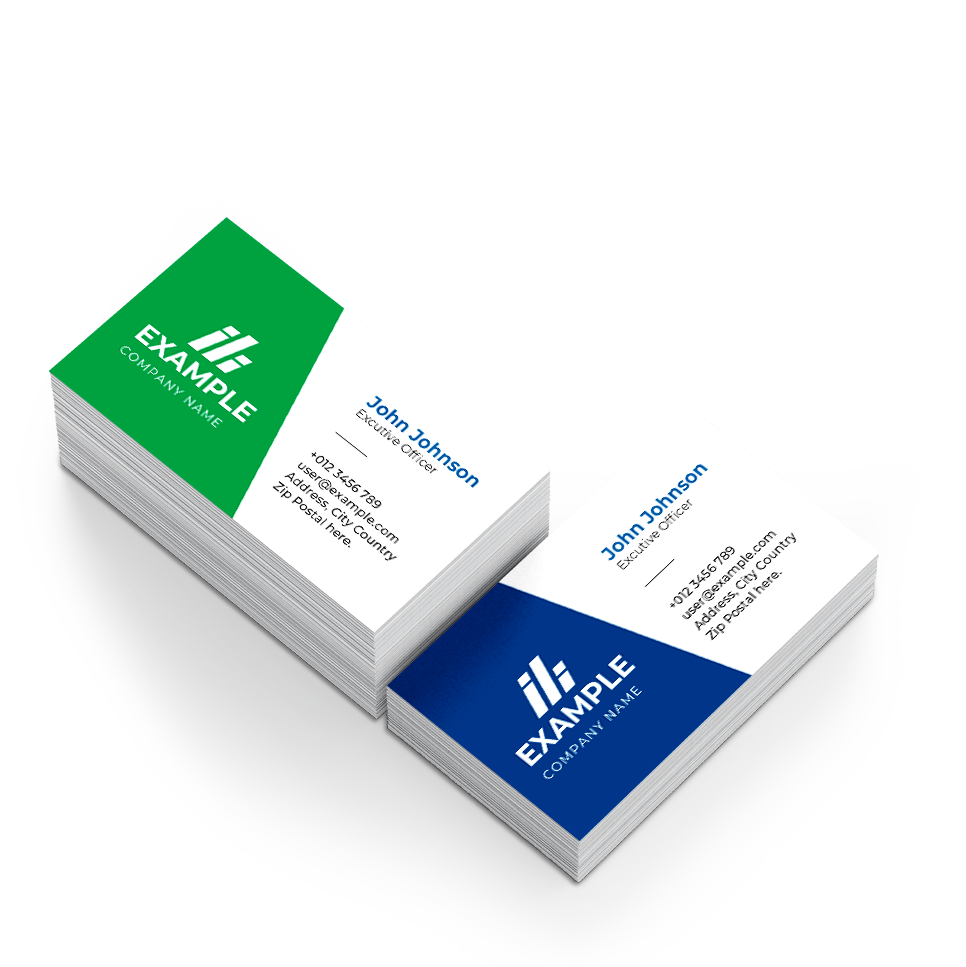 A stack of professionally printed business cards with a variety of designs and sizes.Cards