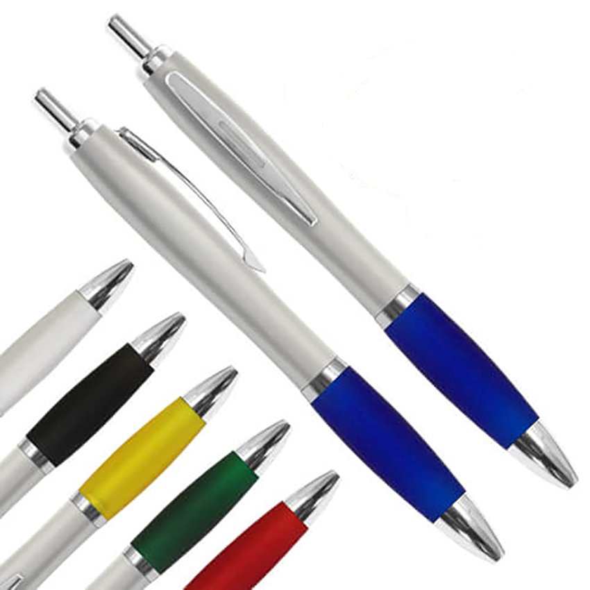 Bolígrafo plata mango colores
