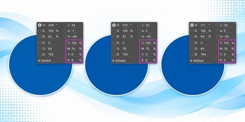 Blue color options in CMYK