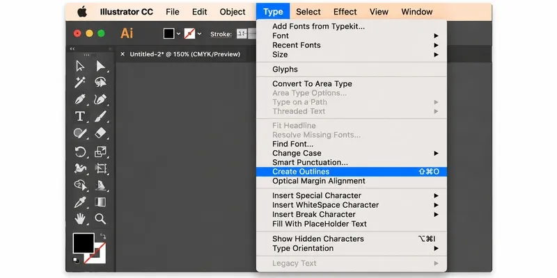 Illustrator create outlines menu