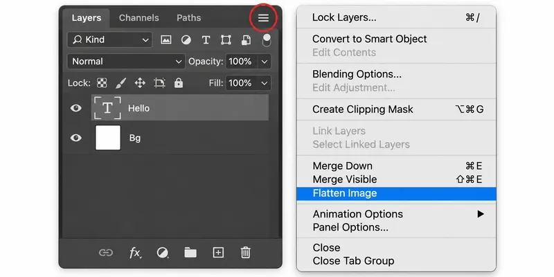 Photoshop layer options menu