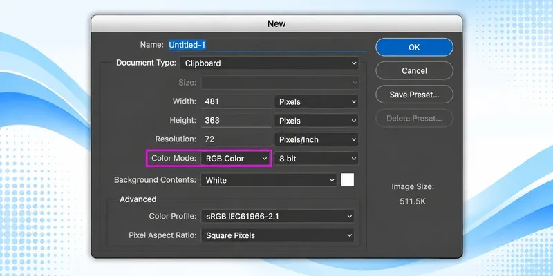 Photoshop new file CMYK
