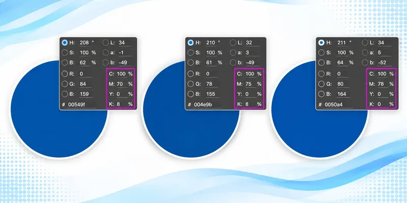 Blue color options in CMYK