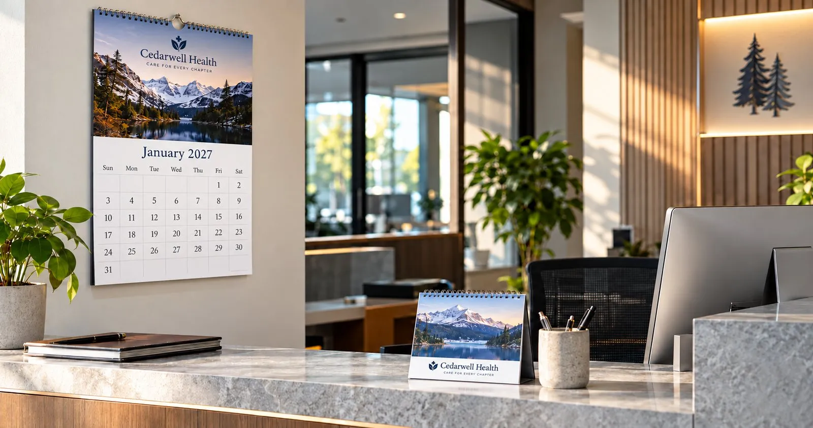 Custom business calendars with logo branding and monthly designs