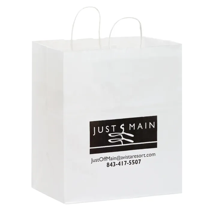 White Kraft Paper Take-Out Twisted Paper Handle Shopper |14 1/2x9 1/2x16 1/4|