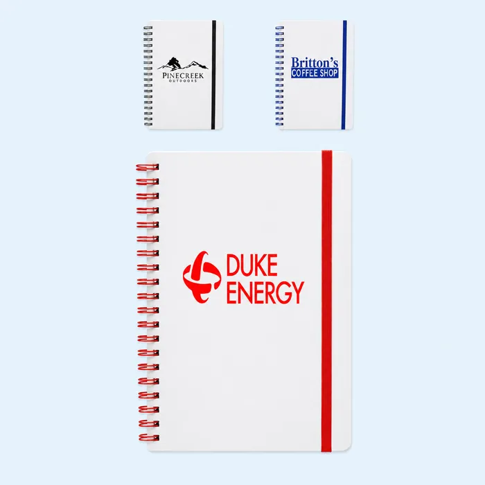 White Spiral Notebooks with Elastic Band