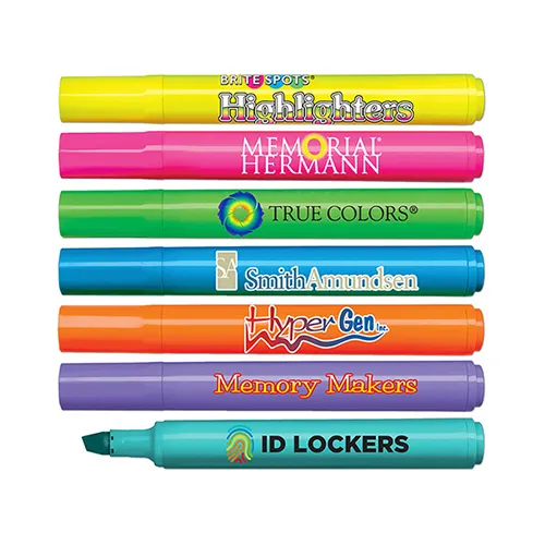 Brite Spots® Fluorescent Highlighters with Solid Barrel & Full Color Decal - USA Made