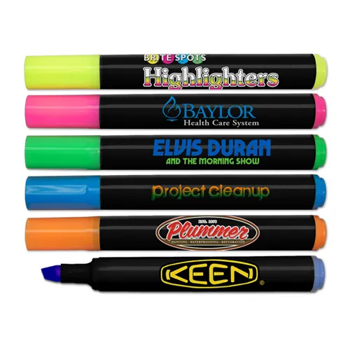 Brite Spots® Fluorescent Highlighters with Black Barrel & Full Color Decal - USA Made