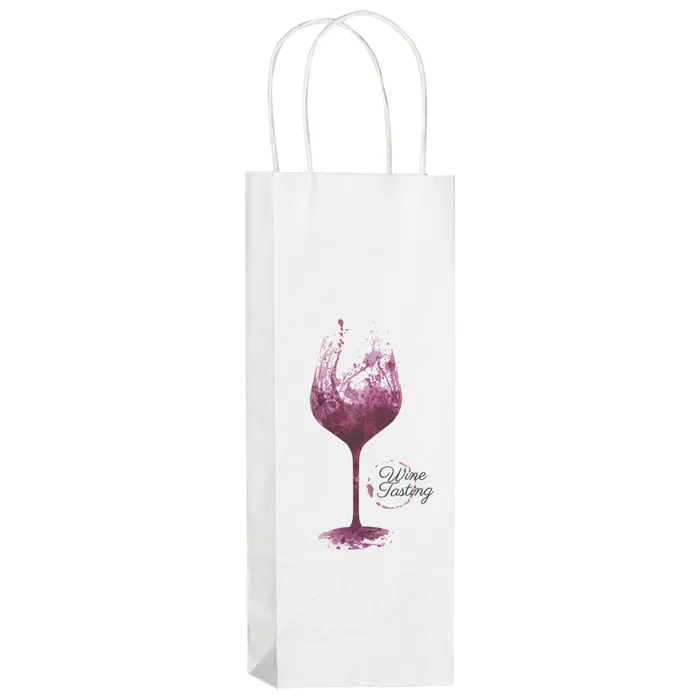 White Kraft Twisted Paper Handle Wine Bag - DIGITAL SPLASH |5 3/4x3 1/2x12 1/2|