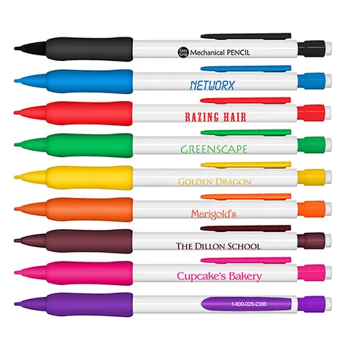 Mechanical Pencils - White Barrel with Rubber Grip & # 2 HB Leads - Refillable
