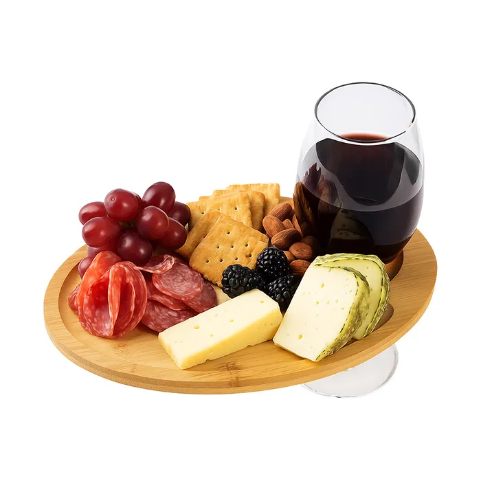 Wine & Dine Recessed Bamboo Tray With Wine Glass Holder 3