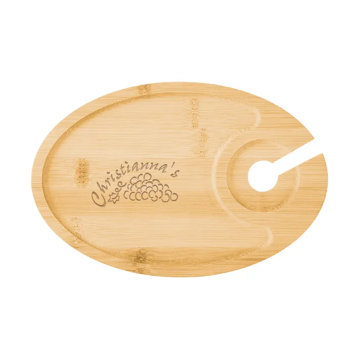Wine & Dine Recessed Bamboo Tray With Wine Glass Holder 1