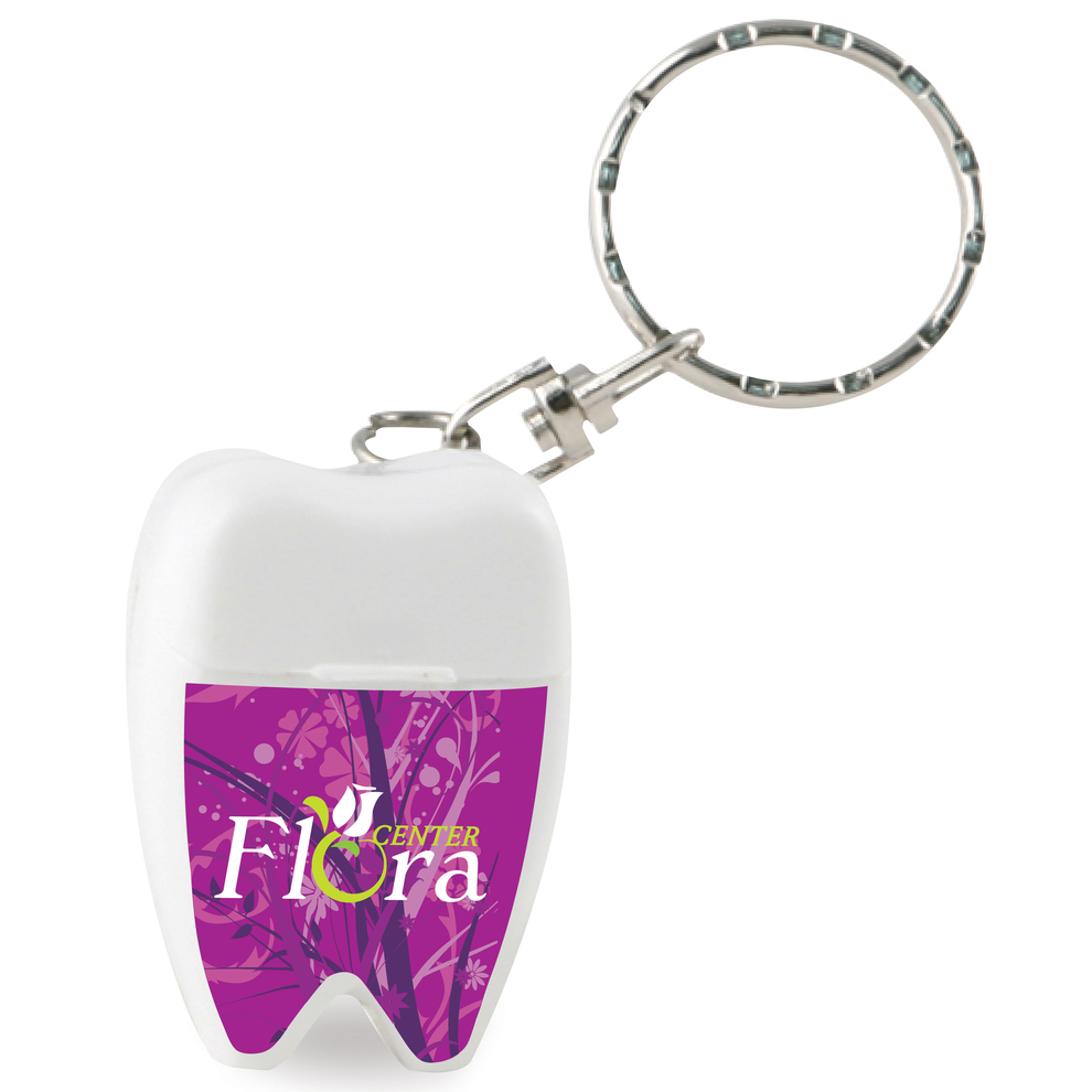 Tooth Shaped Mint Dental Floss With Key Chain