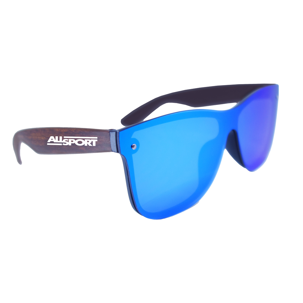 Reflective Rimless Sunglasses With Wood Tone Arms