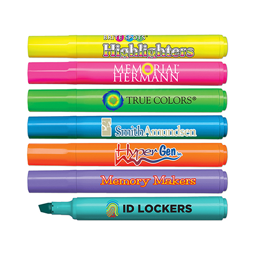 Brite Spots® Fluorescent Highlighters with Solid Barrel & Full Color Decal - USA Made
