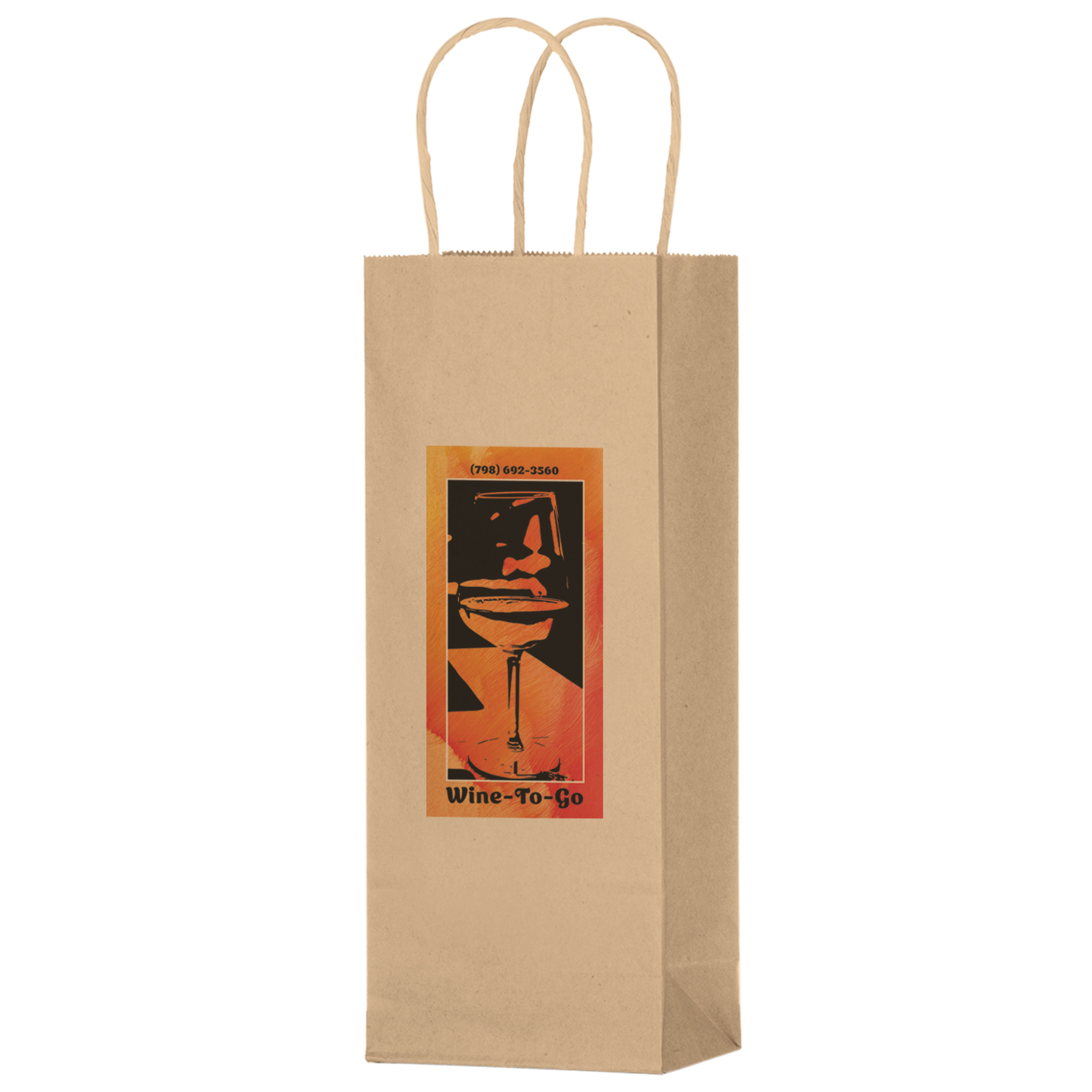 Natural Kraft Twisted Paper Handle Wine Bag - DIGITAL SPLASH |5 3/4x3 1/2x12 1/2|