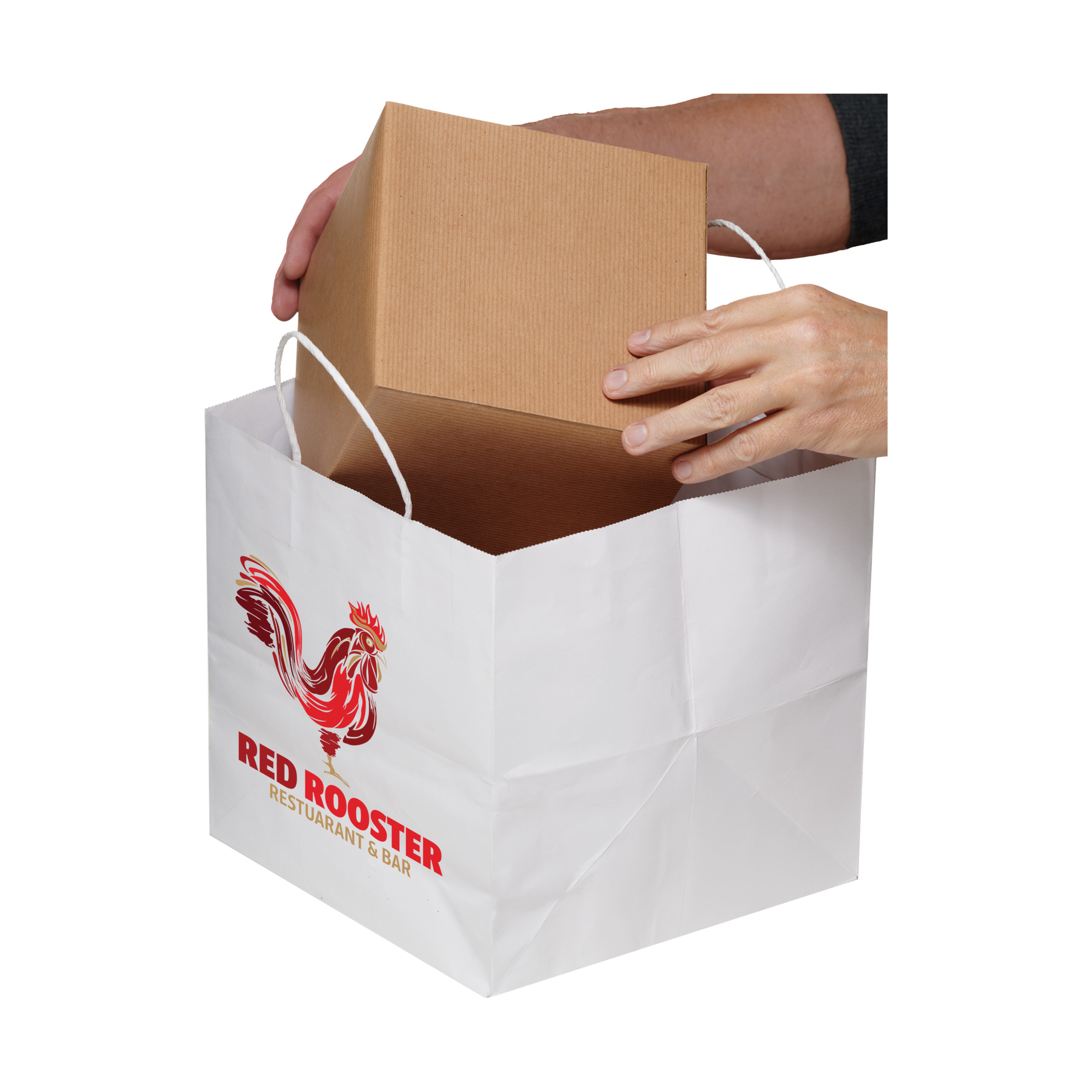 White Kraft Twisted Paper Handle Shopper - DIGITAL SPLASH |10x10x10|